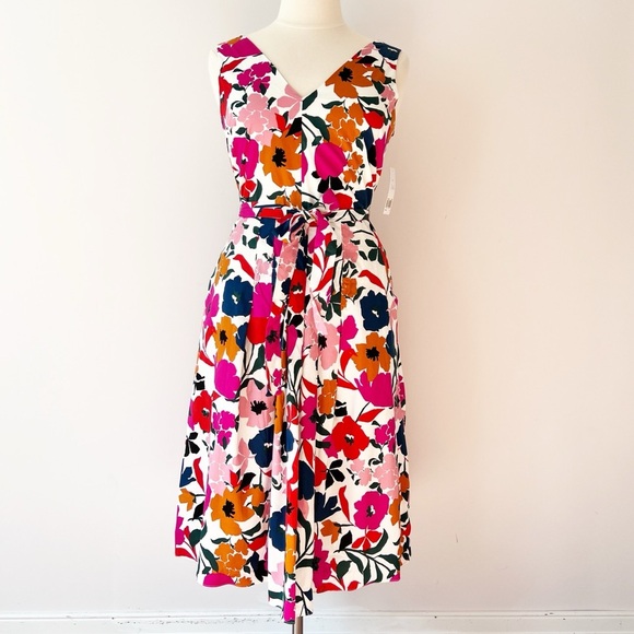 NWT Donna Morgan Bright Floral Midi Dress with Pockets Flattering - Picture 1 of 8